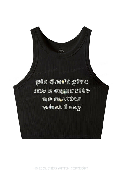 Rhinestone Dont Give Me Cigarette Y2K Crop Tank Top Cherrykitten