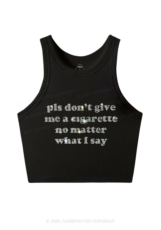 Rhinestone Dont Give Me Cigarette Y2K Crop Tank Top Cherrykitten