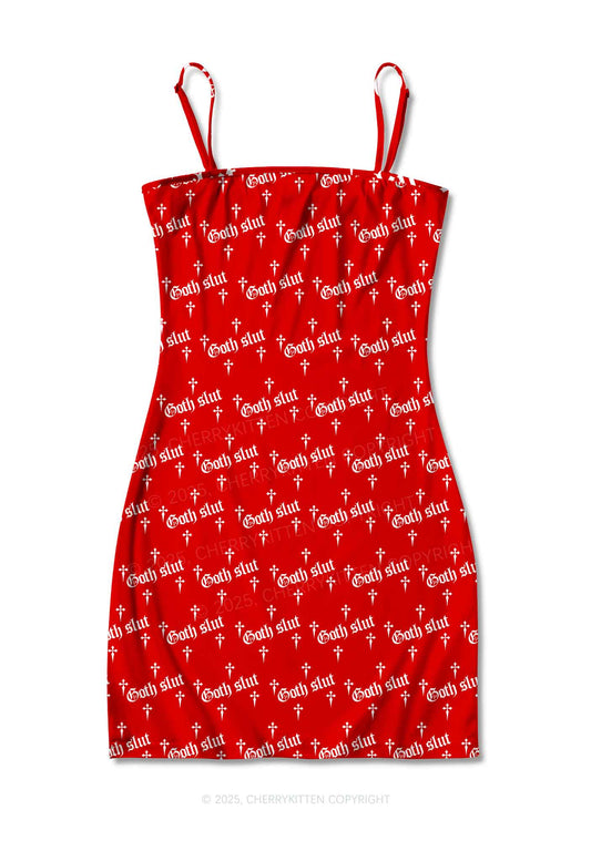 Halloween Goth Slxt Y2K Print Slip Dress Cherrykitten