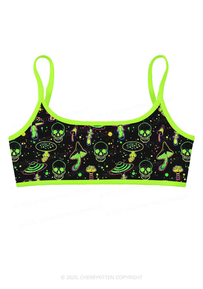 Neon Skull Mushroom Y2K Print Super Crop Cami Cherrykitten