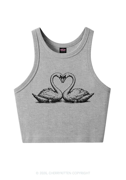 Pink Swans Heart Y2K Crop Tank Top Cherrykitten