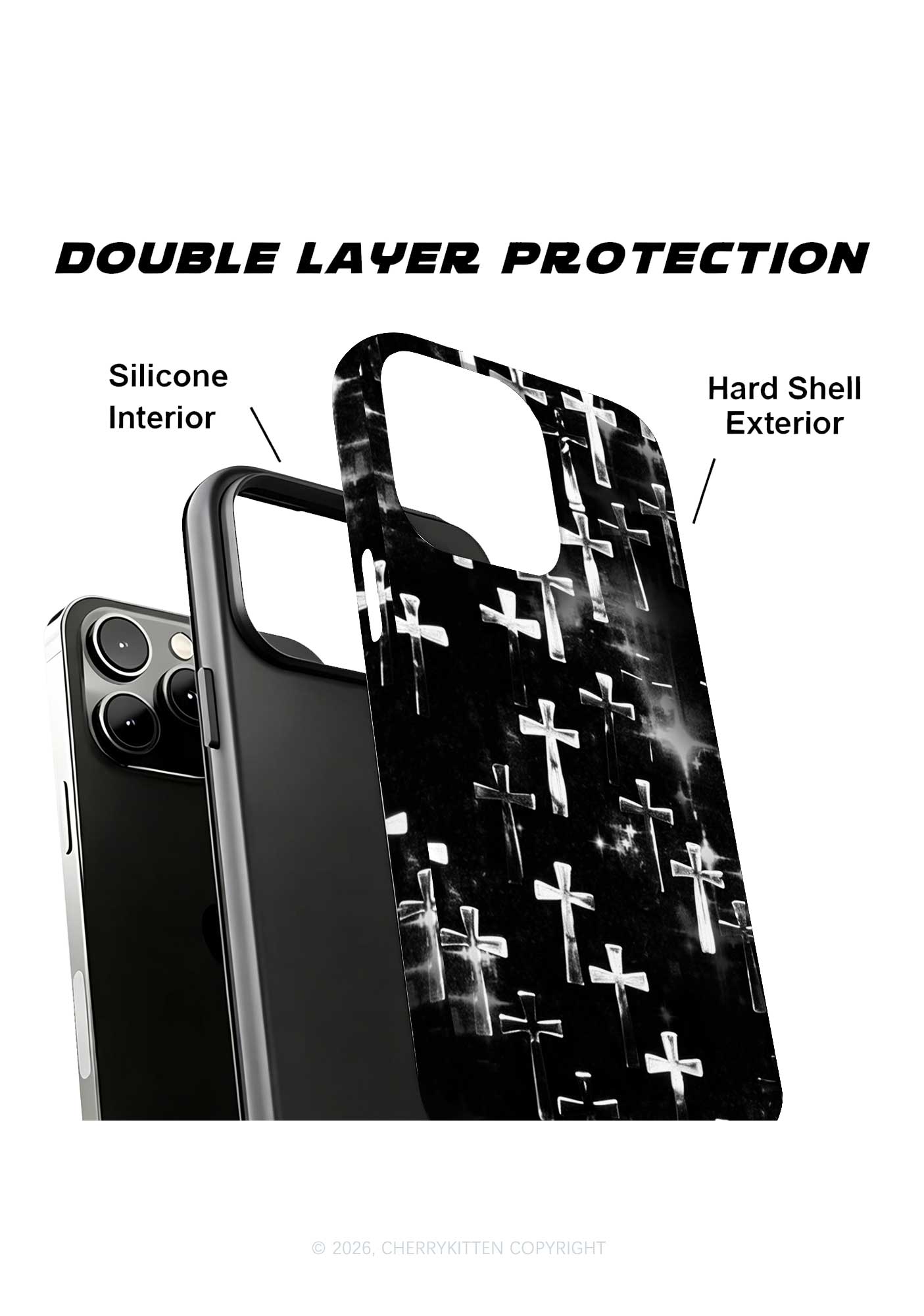 Halloween Silver Cross On Black Y2K Phone Case Cherrykitten