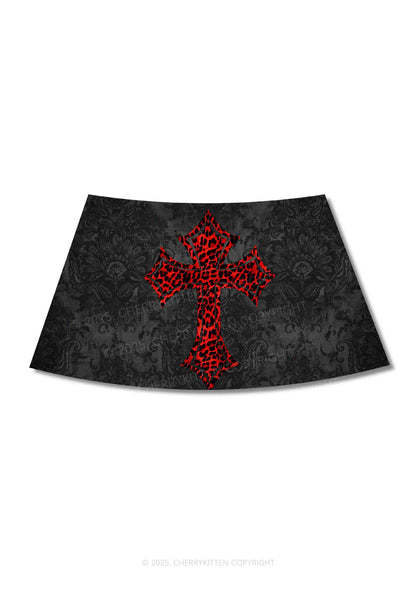 Dark Leopard Cross Y2K Print Mini Skirt Cherrykitten