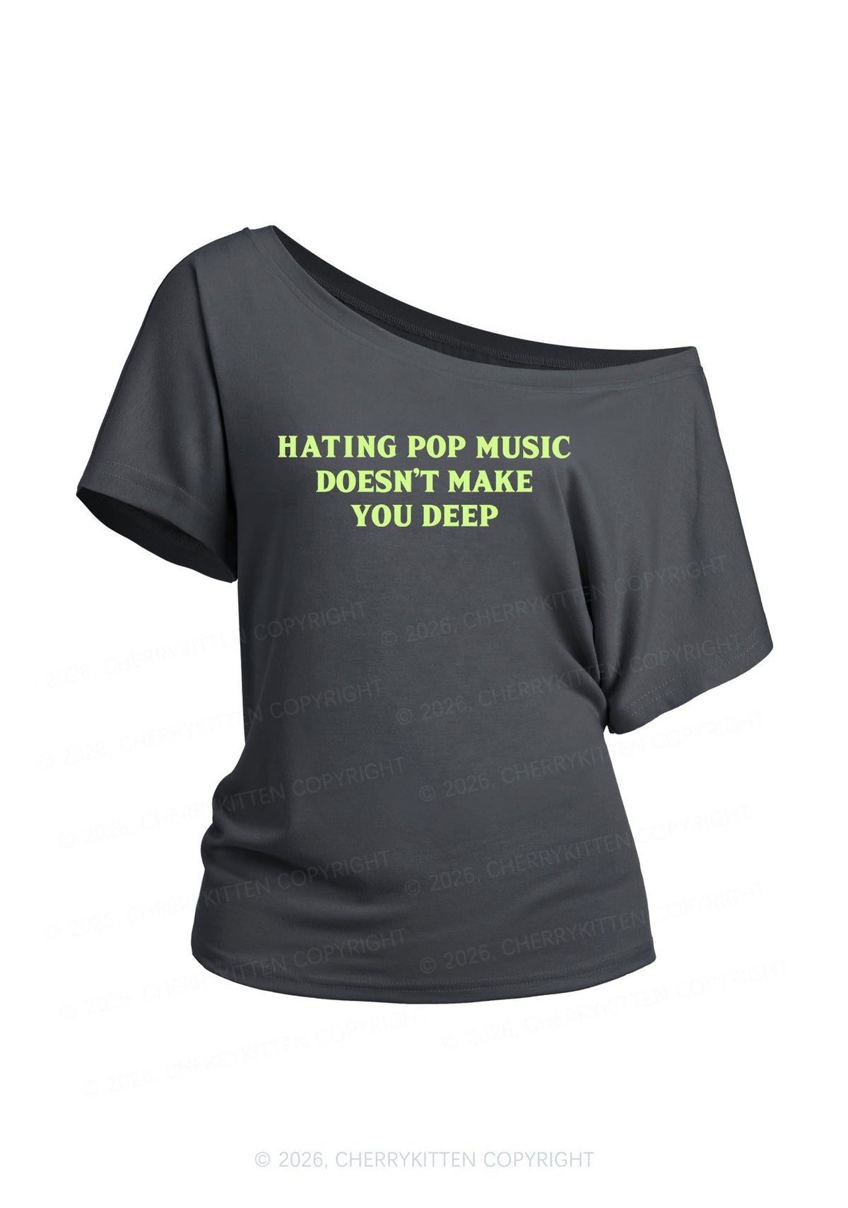 Hating Pop Music Y2K Off Shoulder Tee Cherrykitten
