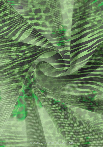 Shamrock Green Leopard St Patricks Y2K Print Mini Layered Skirt Cherrykitten