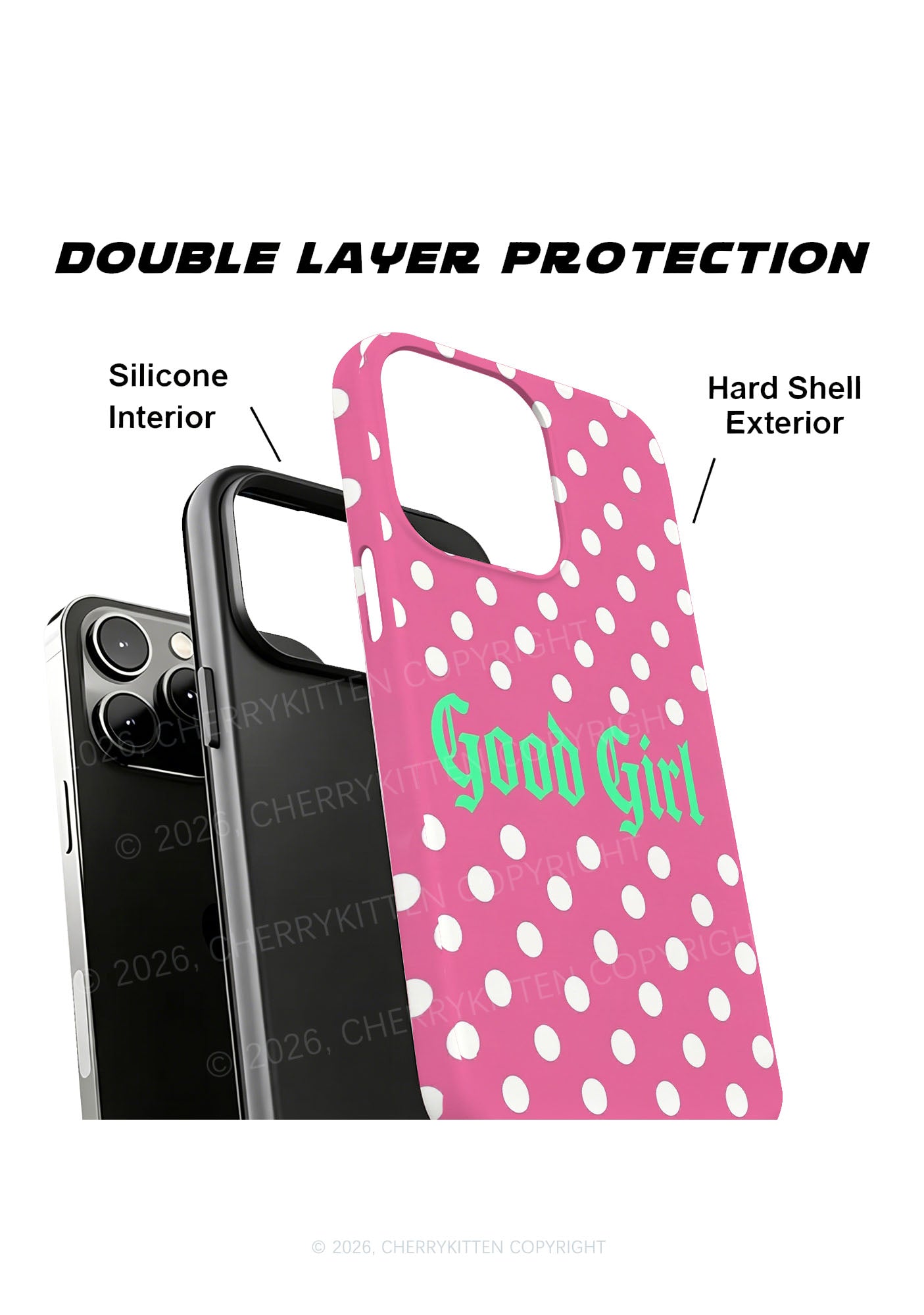 Good Girl White Dots On Pink Y2K Phone Case Cherrykitten