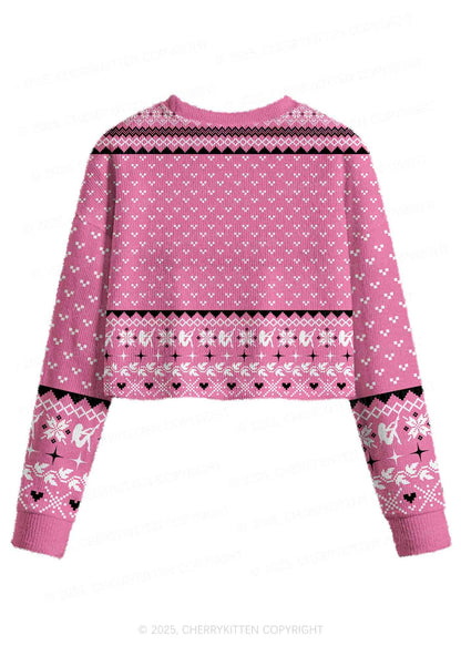 Pink Cxxt Star Y2K Christmas Crop Knit Sweatshirt Cherrykitten
