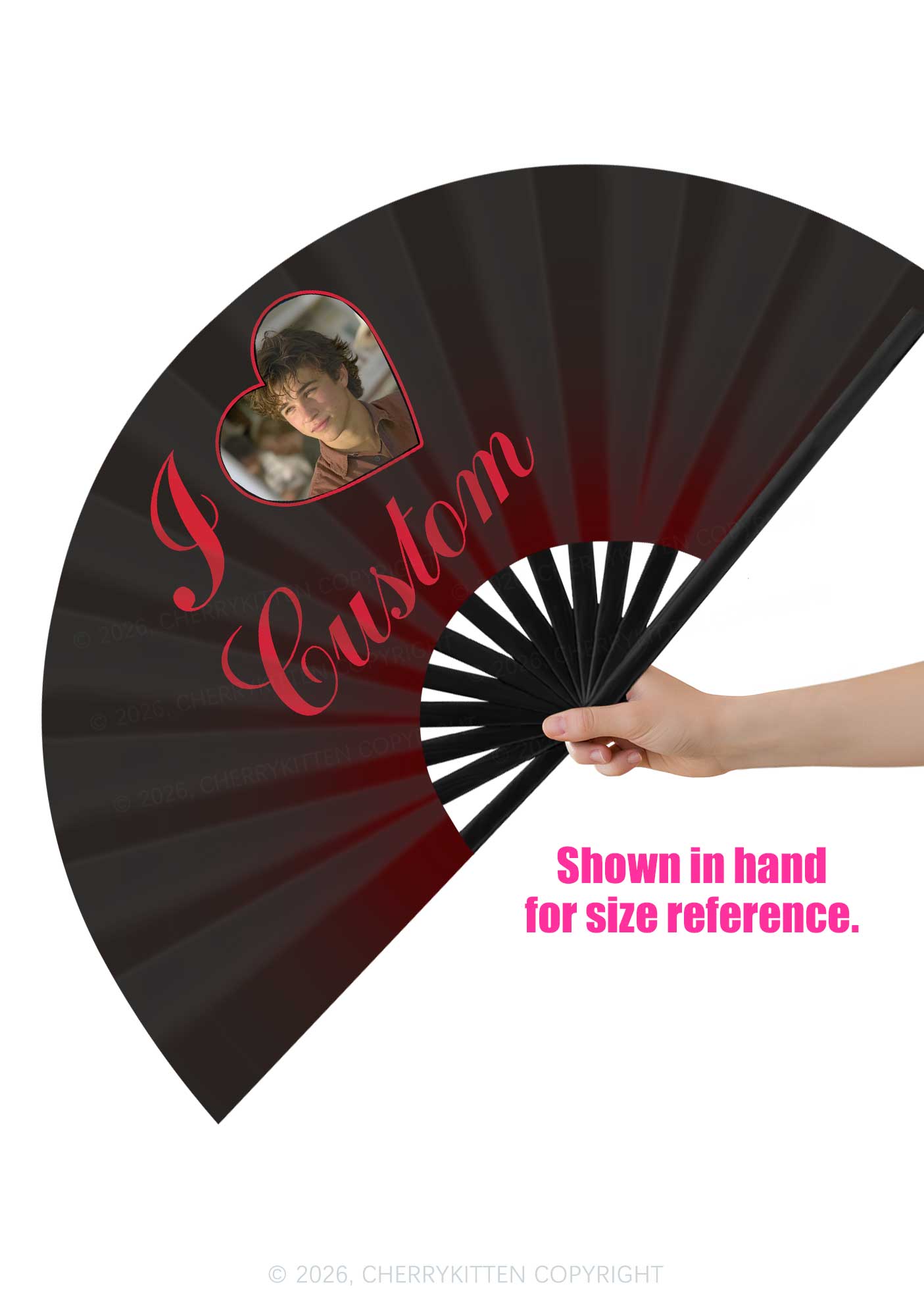 I Love Custom Photo Valentine's Day Y2K Rave Hand Fan Cherrykitten