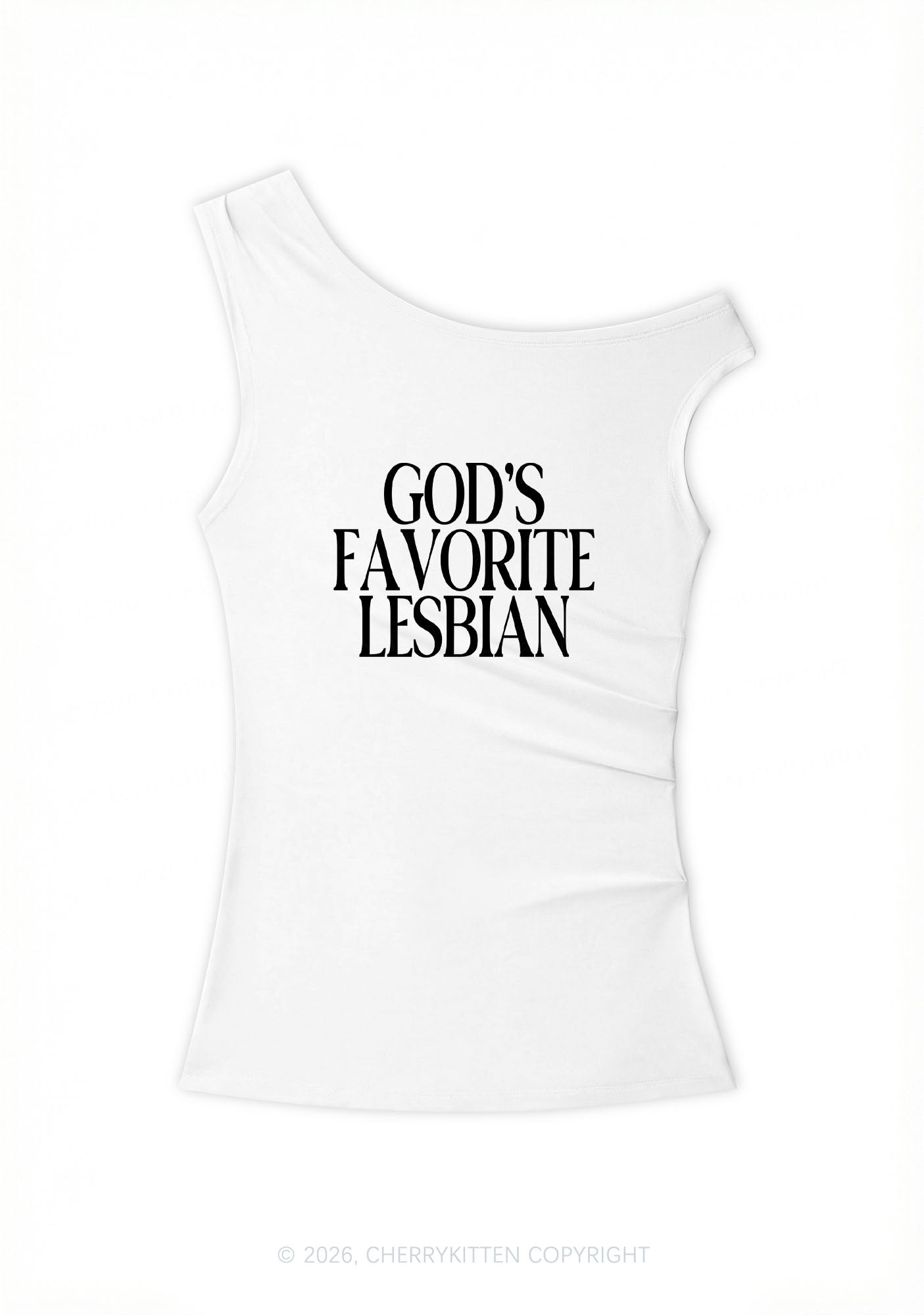 Gods Favorite Lesbian Pride Y2K Off Shoulder Tank Top Cherrykitten