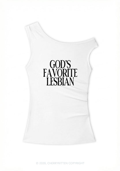 Gods Favorite Lesbian Pride Y2K Off Shoulder Tank Top Cherrykitten