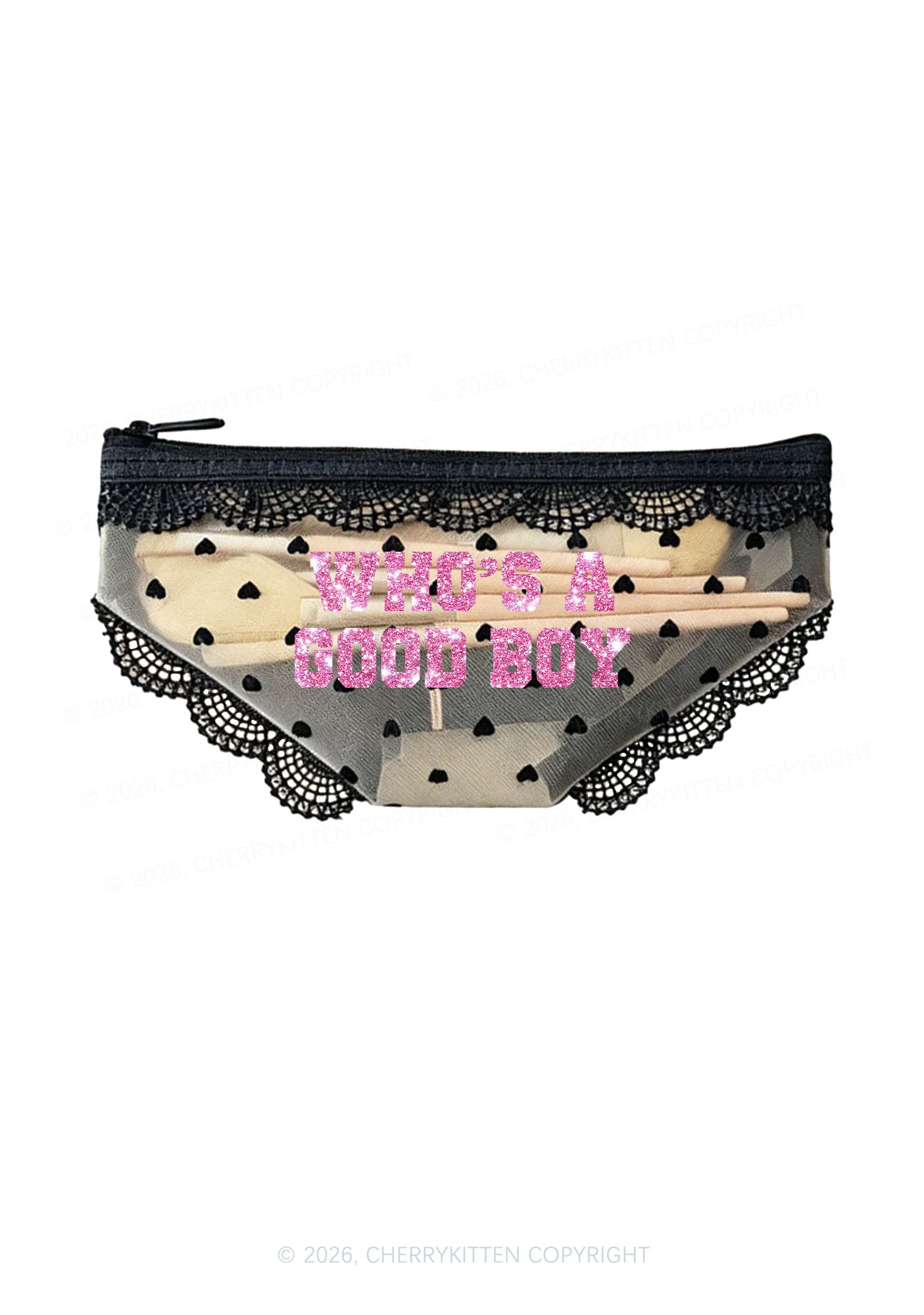 Glitter Whos A Good Boy Y2K Briefs Shape Cosmetic Pouch Cherrykitten