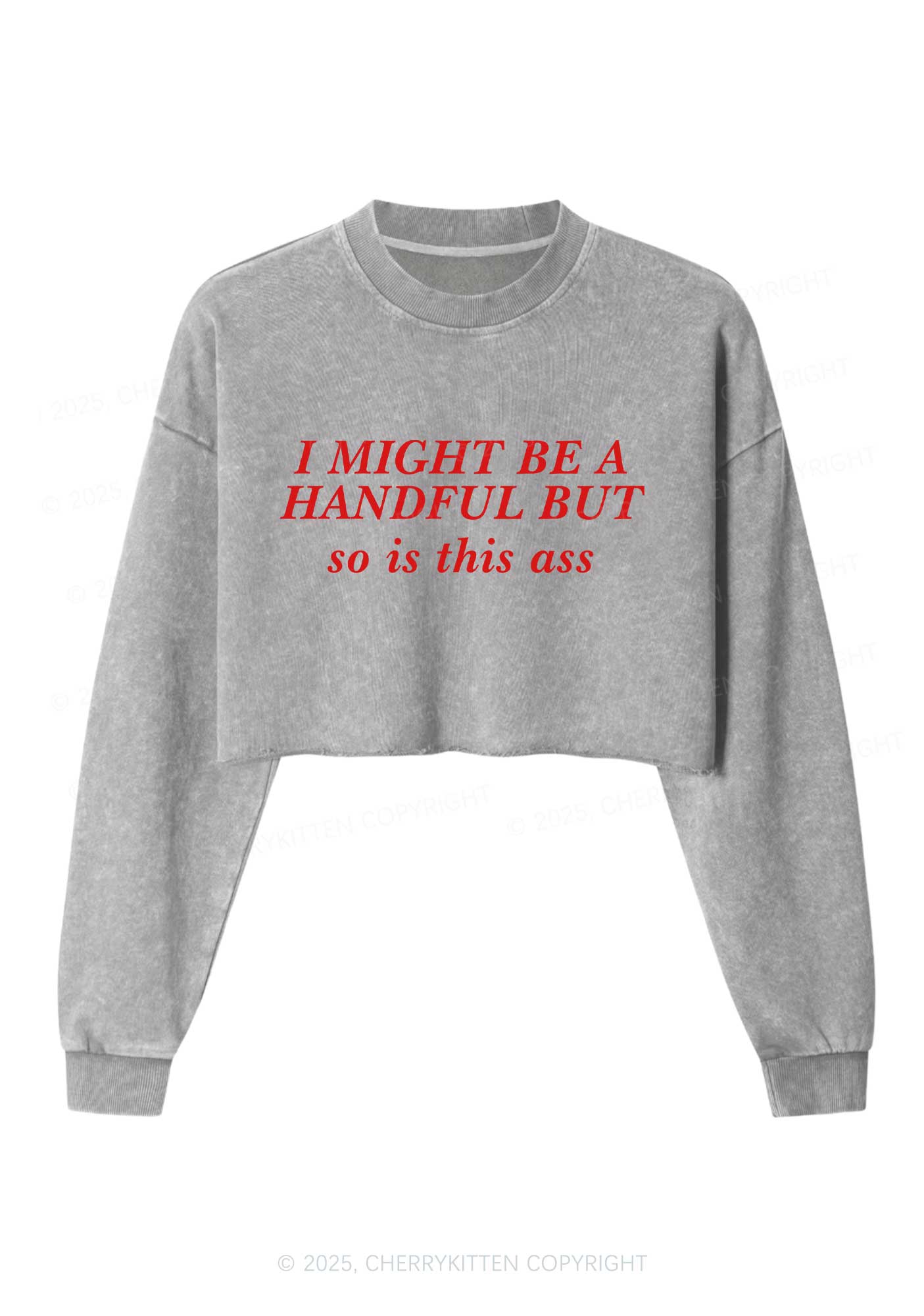 I Might Be Handful Y2K Crop Washed Sweatshirts Cherrykitten