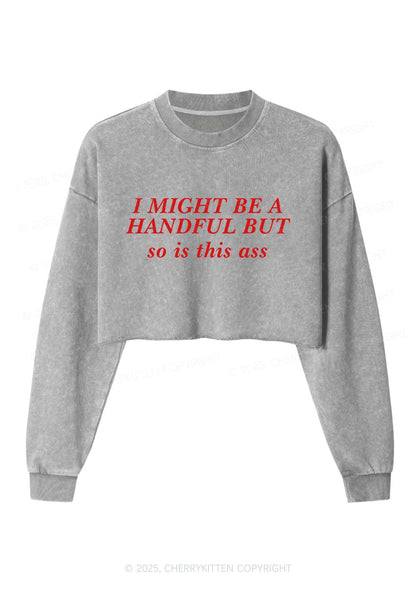 I Might Be Handful Y2K Crop Washed Sweatshirts Cherrykitten