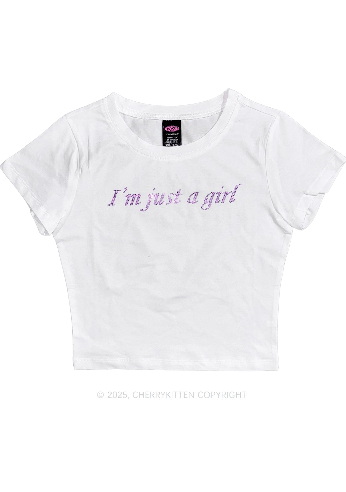 Rhinestone Just A Girl Y2K Baby Tee Cherrykitten