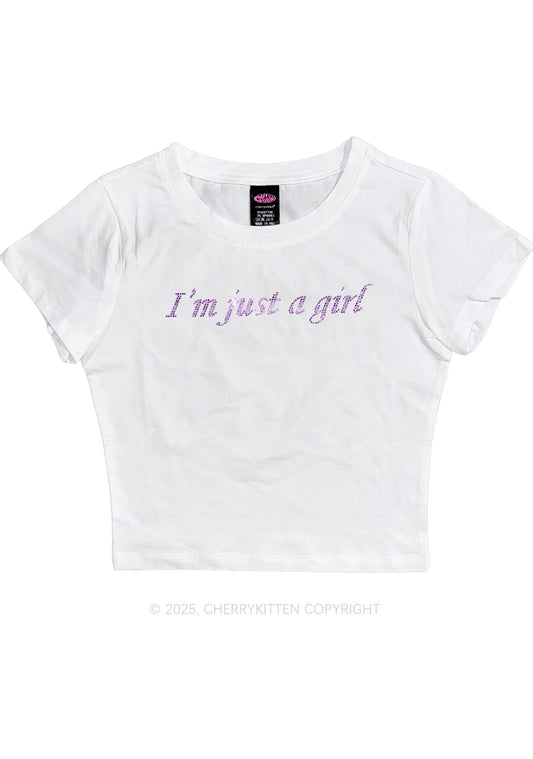 Rhinestone Just A Girl Y2K Baby Tee Cherrykitten