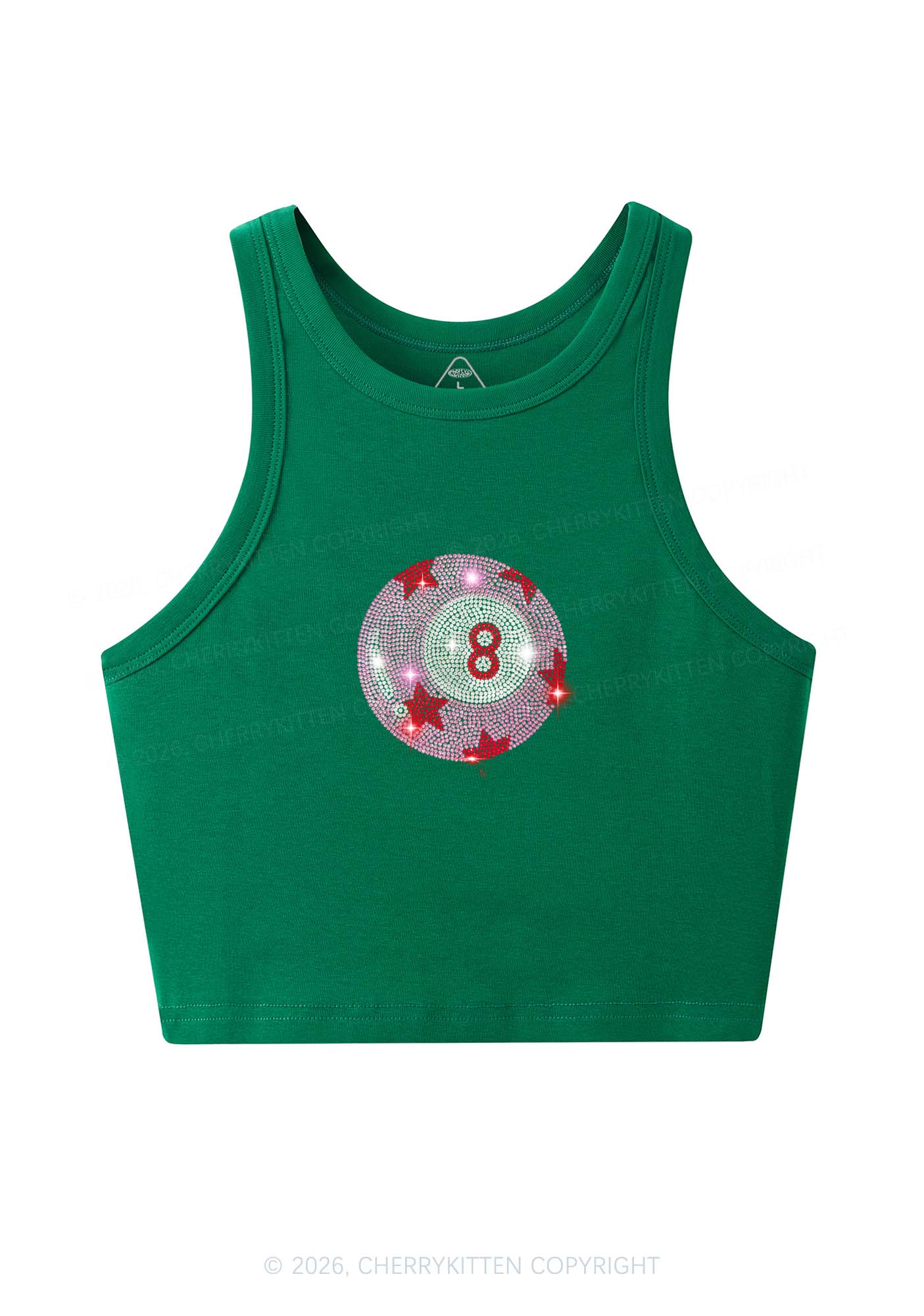 Rhinestone Pink Eight Ball Star Y2K Crop Tank Top Cherrykitten