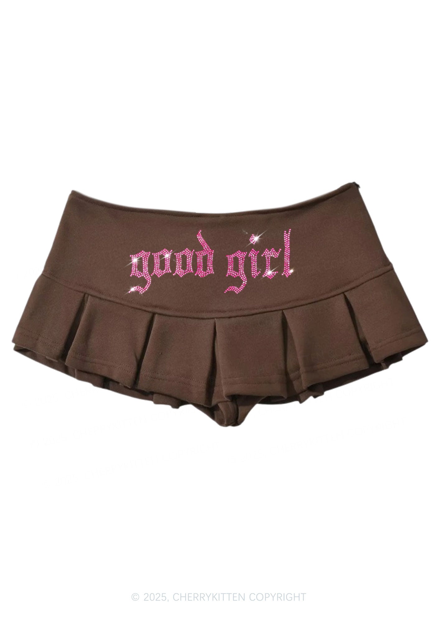 Rhinestone Good Girl Y2K Mini Pleated Skirts Cherrykitten