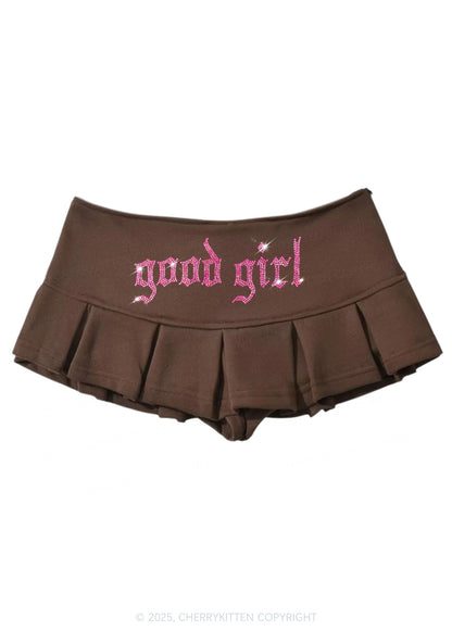 Rhinestone Good Girl Y2K Mini Pleated Skirts Cherrykitten