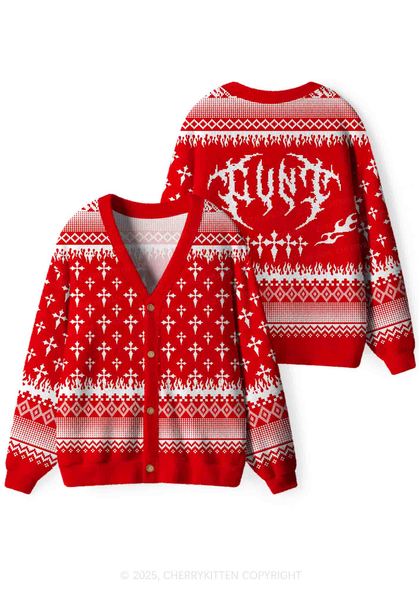 Punk Cxxt Y2K Christmas Cardigan Knit Sweatshirt Cherrykitten