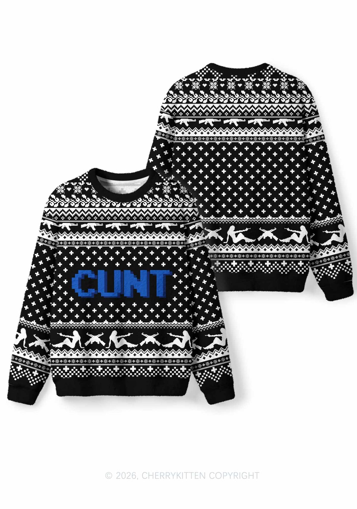 Black Cxxt Y2K Christmas Knit Sweatshirt Cherrykitten