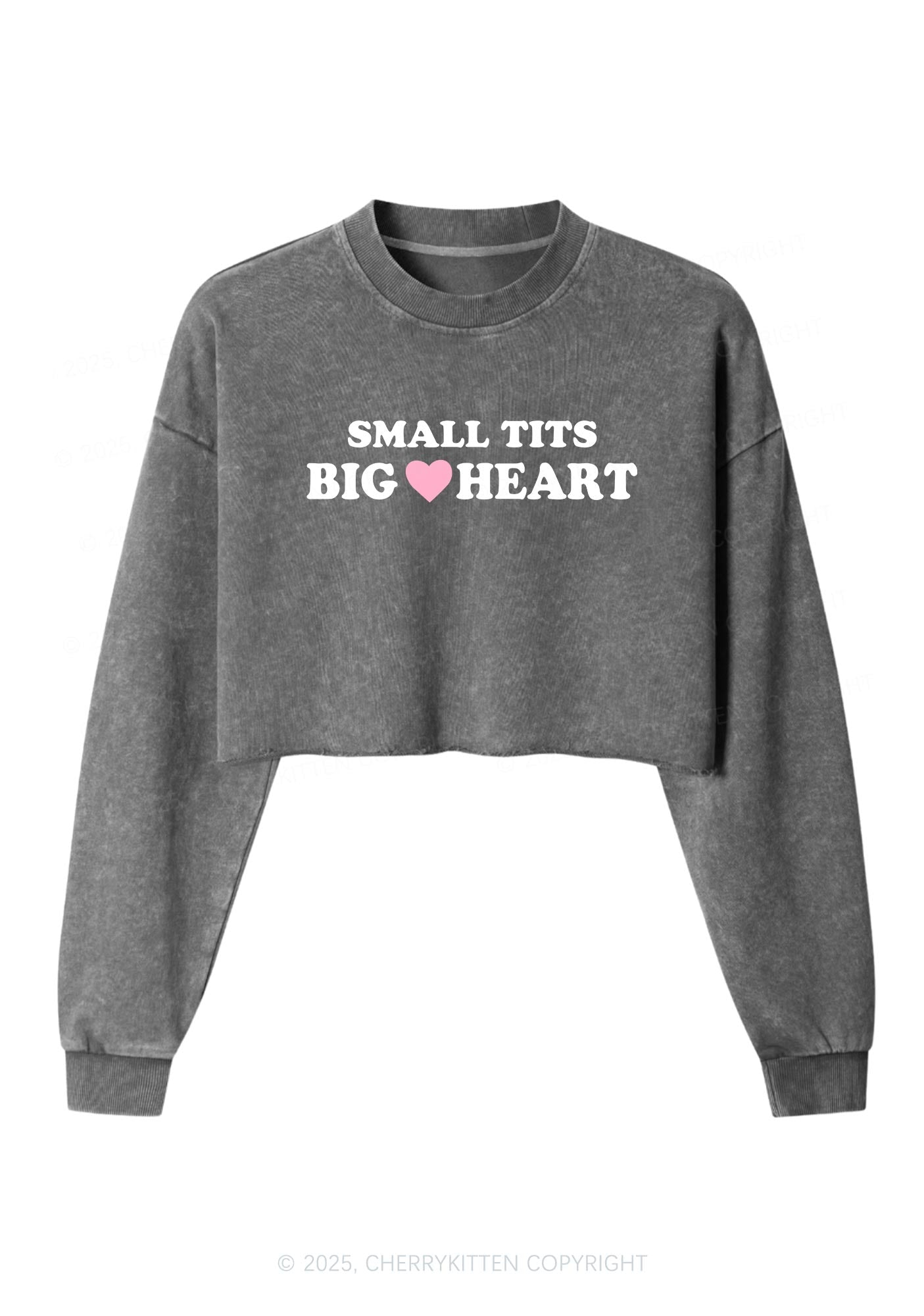 Small But Big Heart Y2K Crop Washed Sweatshirts Cherrykitten