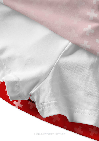 Red White Gradient Cross Y2K Print Mini Skirt Cherrykitten