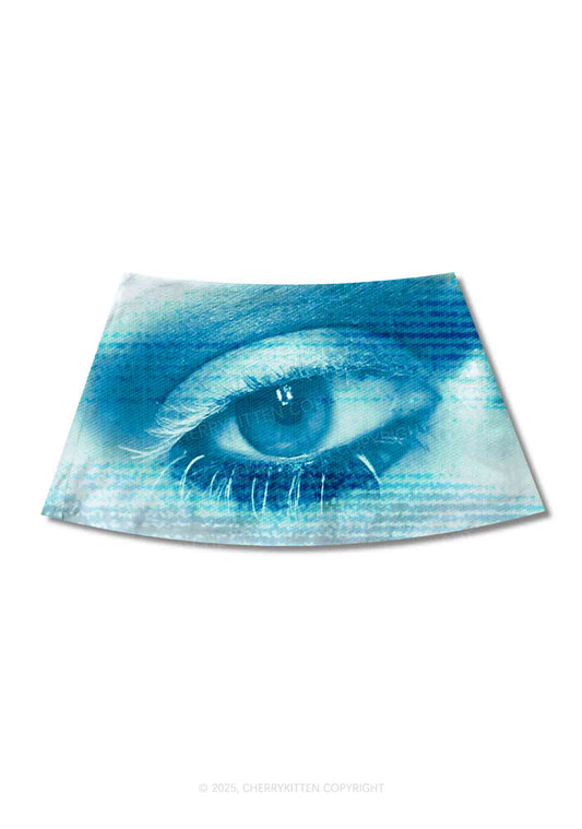 Halloween Tech Blue Eye Y2K Print Mini Skirt Cherrykitten