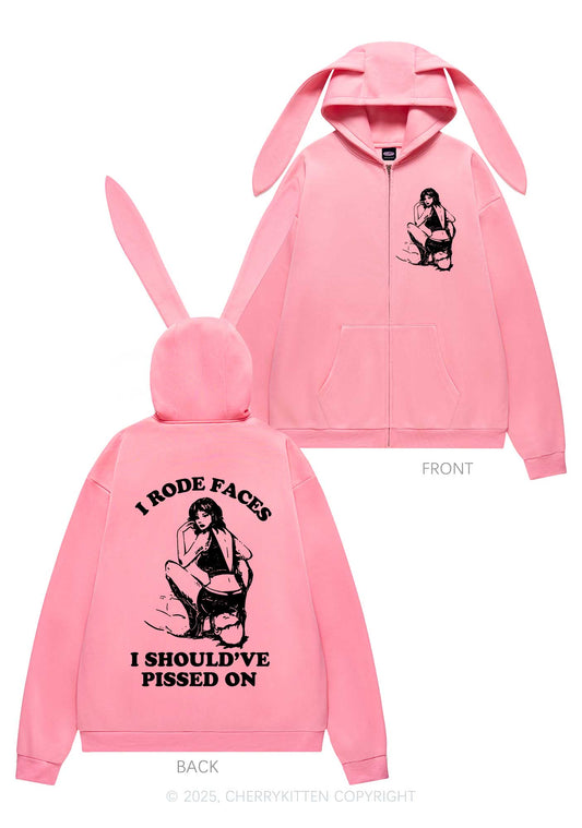 I Rode Faces Y2K Bunny Ear Zip Hoodie Cherrykitten