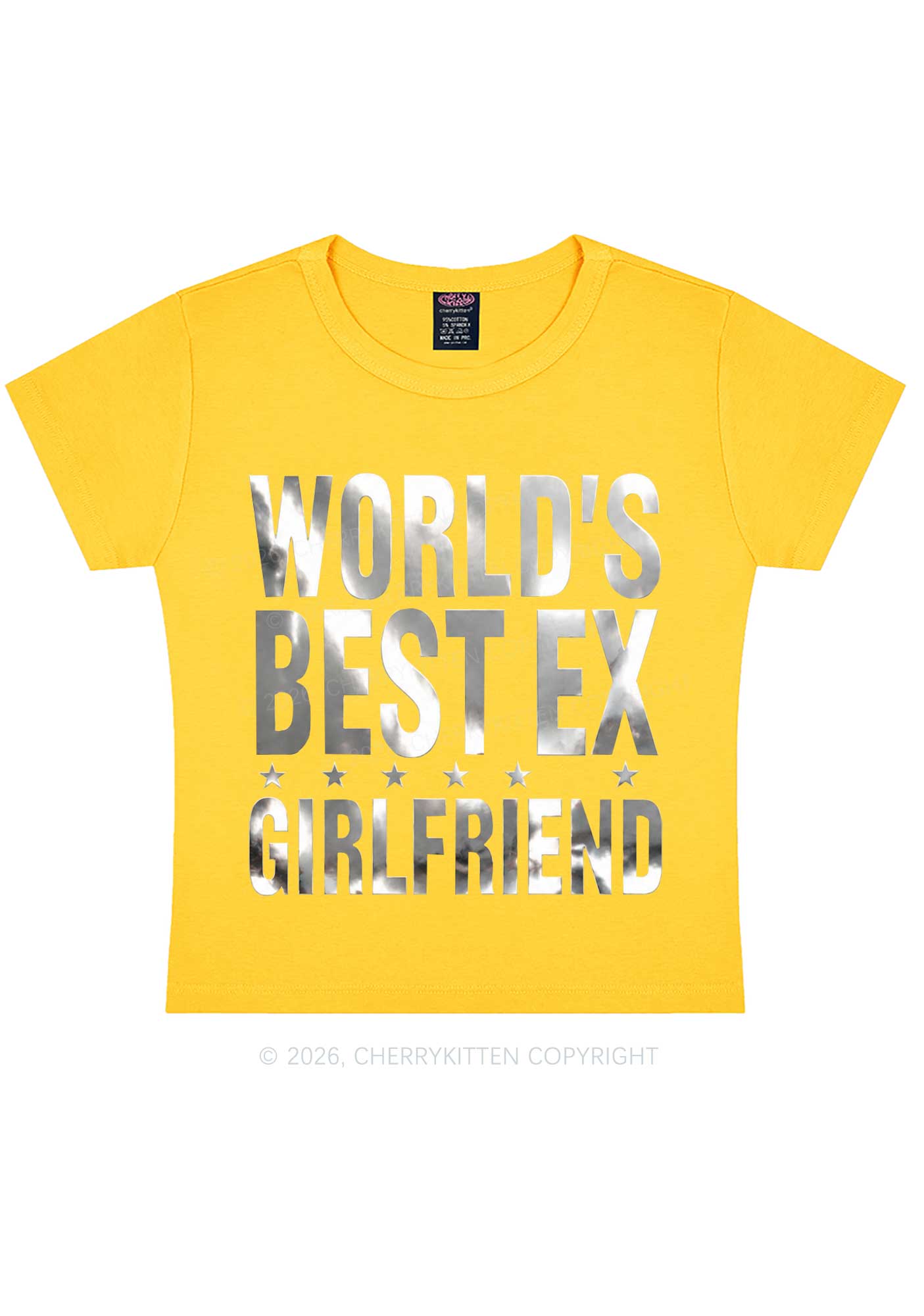 Best Ex Girlfriend Silver Foil Printed Y2K Baby Tee Cherrykitten