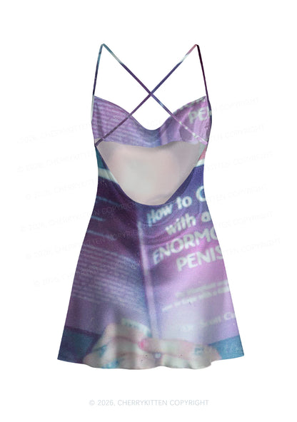 BDE Y2K Print Satin Cowl Neck Slip Dress Cherrykitten