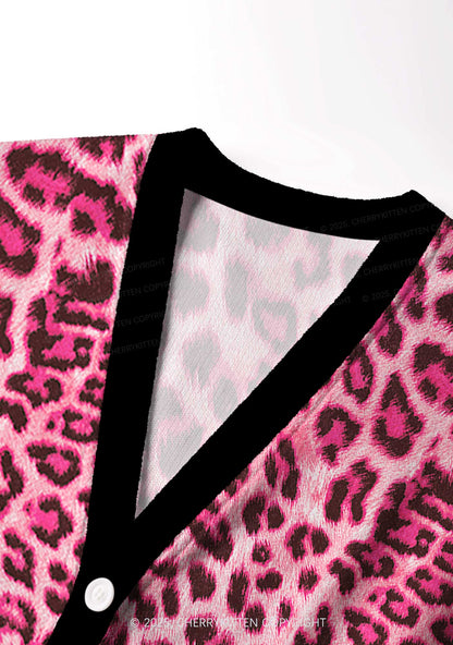 Pink Leopard Y2K Christmas Cardigan Knit Sweatshirt Cherrykitten