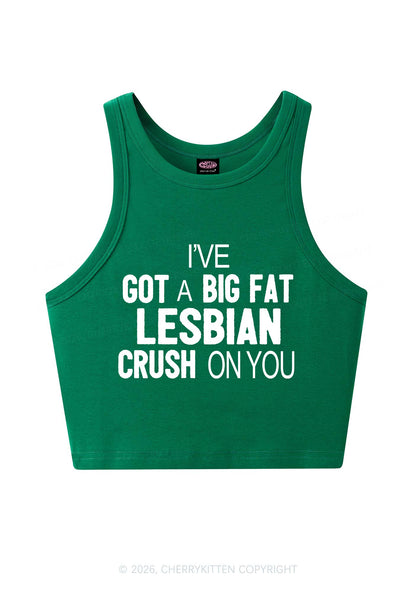 Big Fat Lesbian Crush Pride Y2K Crop Tank Top Cherrykitten