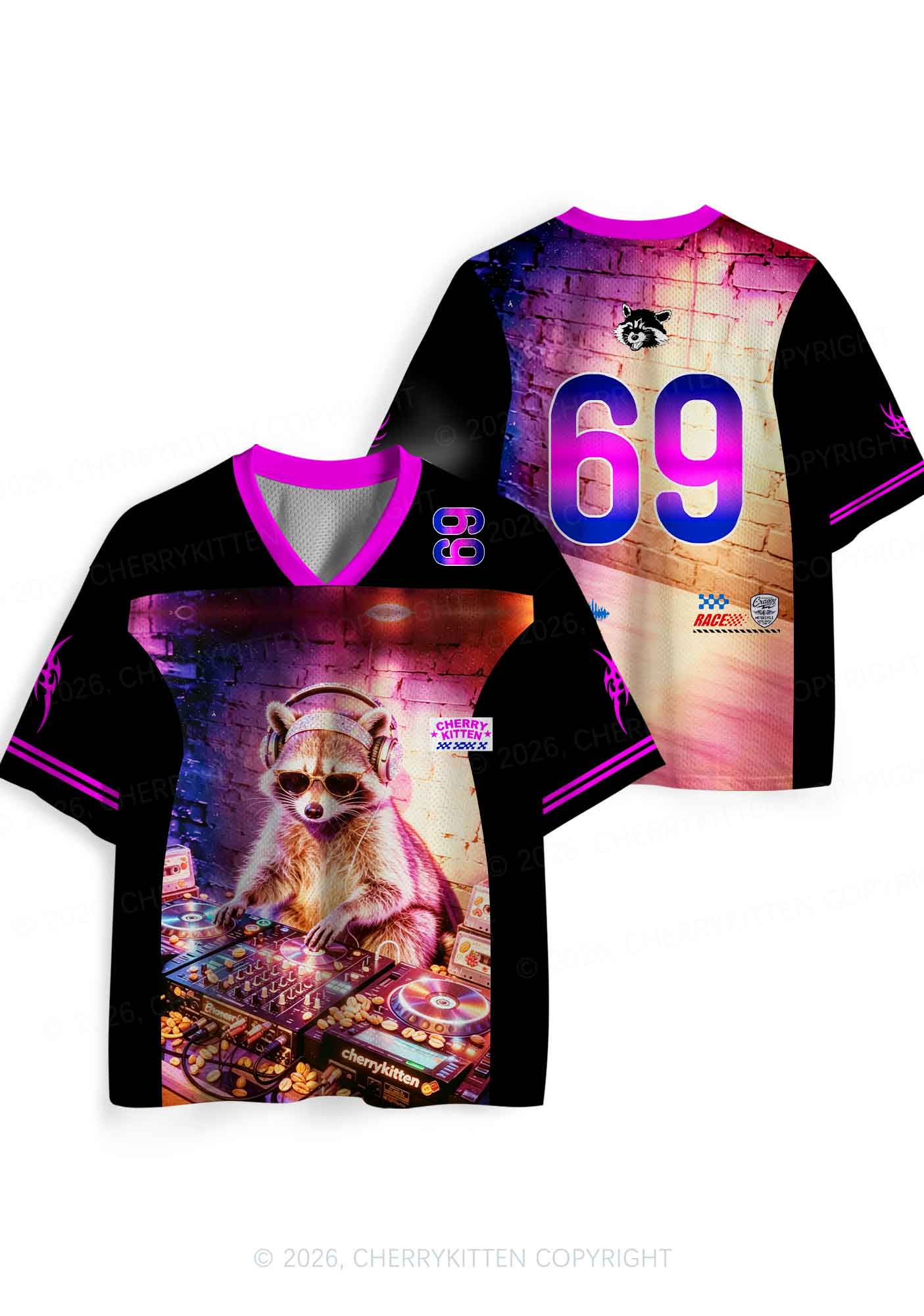 Club DJ Raccoon Y2K Sport Jersey Shirts Cherrykitten