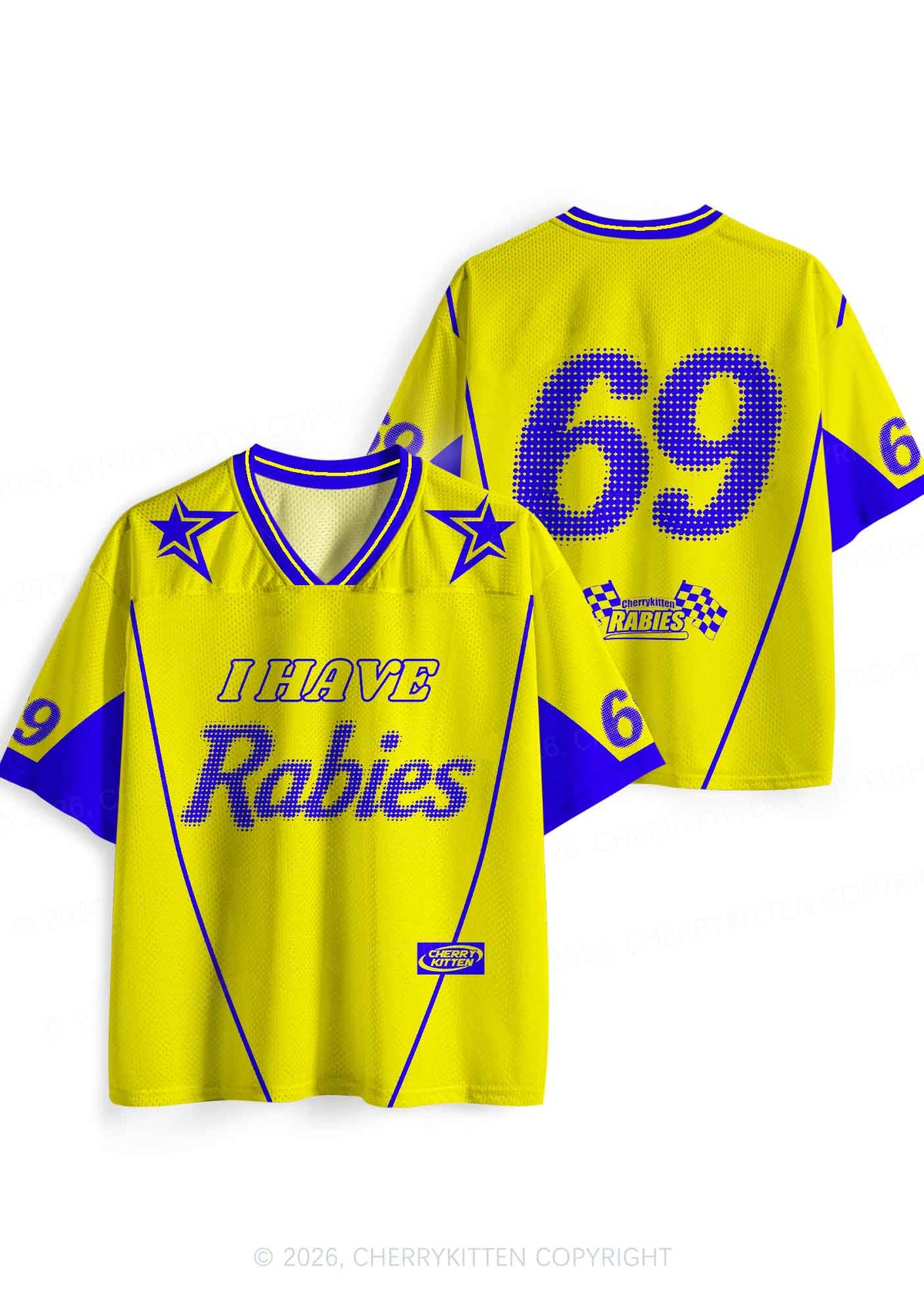 Yellow I Have Rabies Y2K Sport Jersey Shirts Cherrykitten