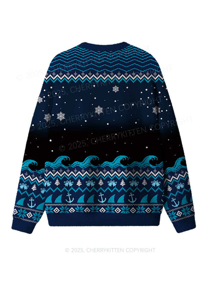 Custom Jowls Dog Y2K Christmas Knit Sweatshirt Cherrykitten