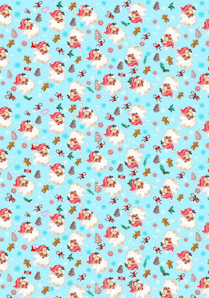 Christmas Blue Santa Y2K Print Long Sleeve Pajama Set Cherrykitten