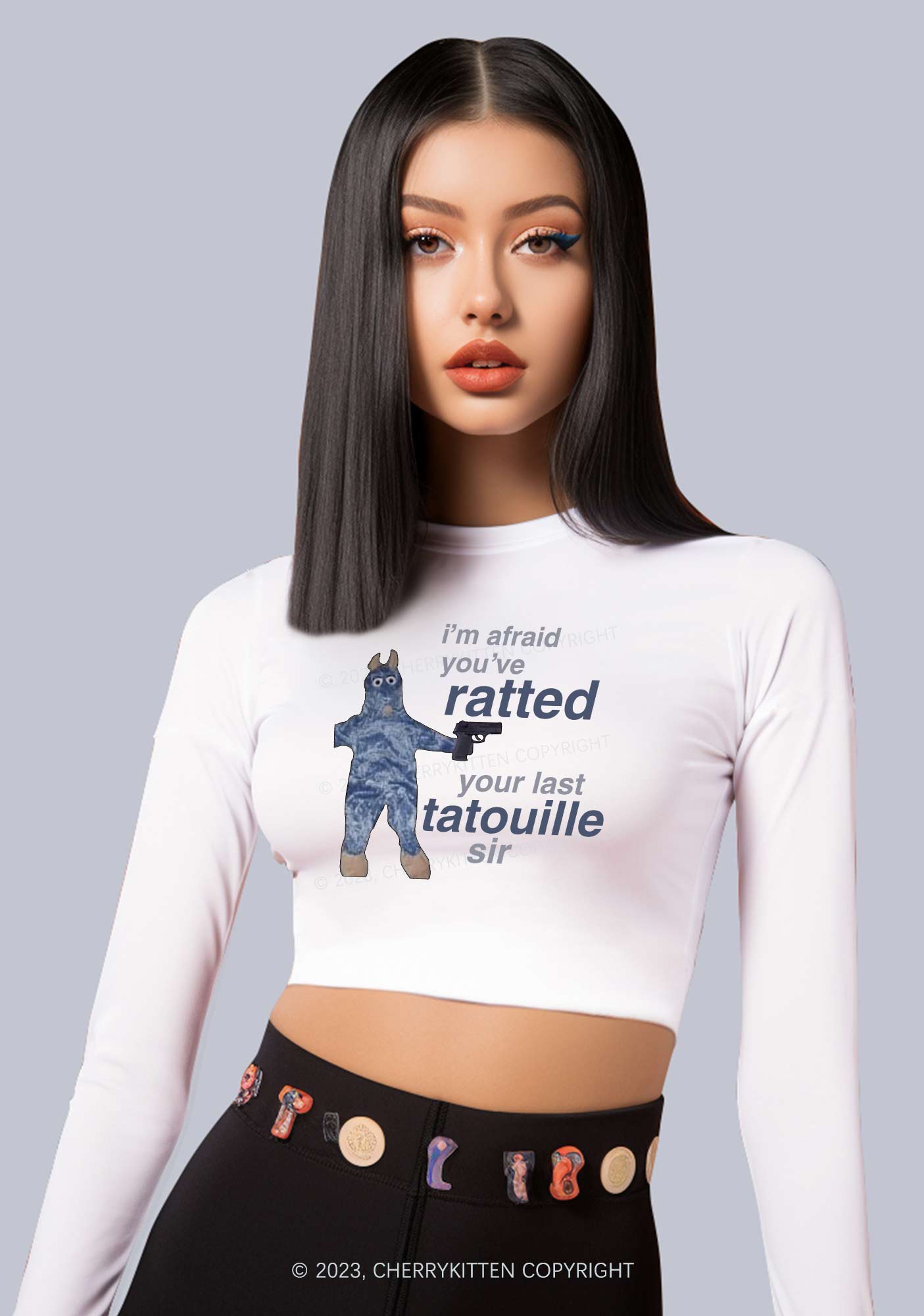 Ratted Last Tatouille Long Sleeve Crop Top Cherrykitten