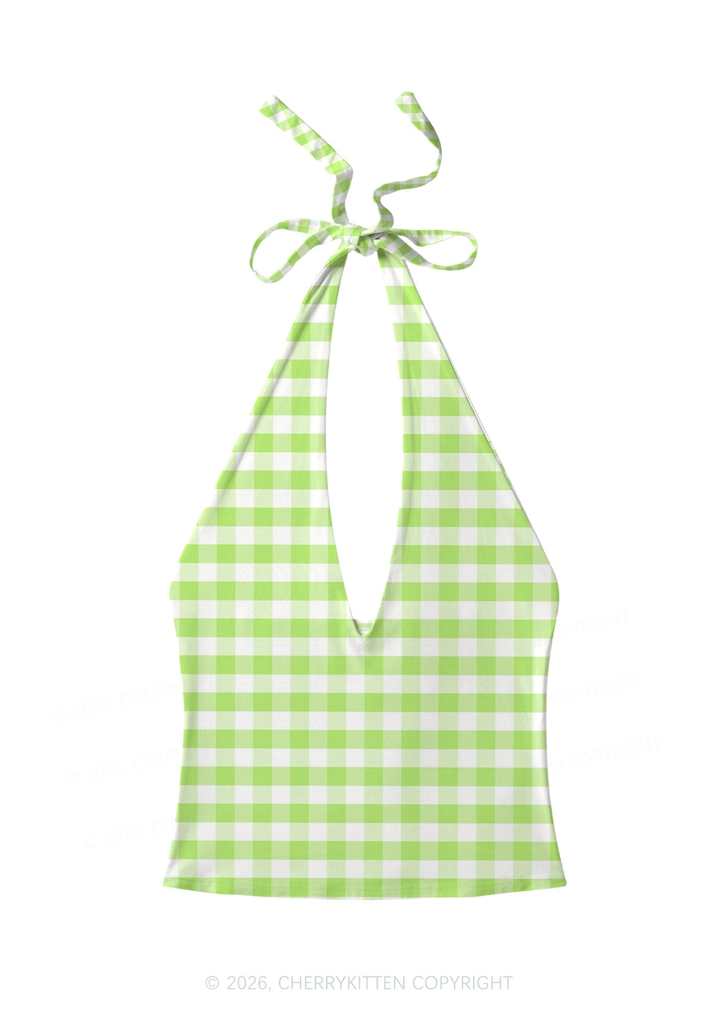 White Green Plaid Y2K Print Halter Deep V Neck Cami Cherrykitten