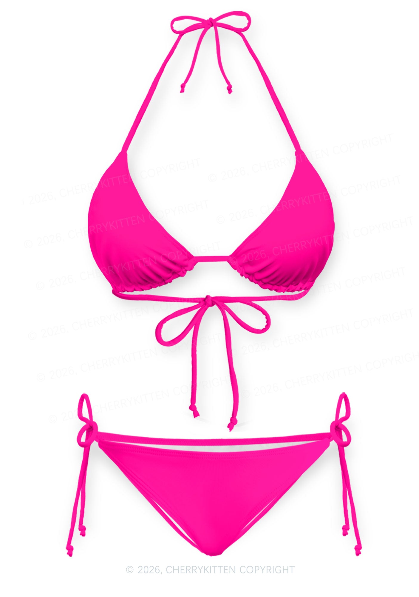 Hot Pink Plain Y2K Print Bikini Set Cherrykitten
