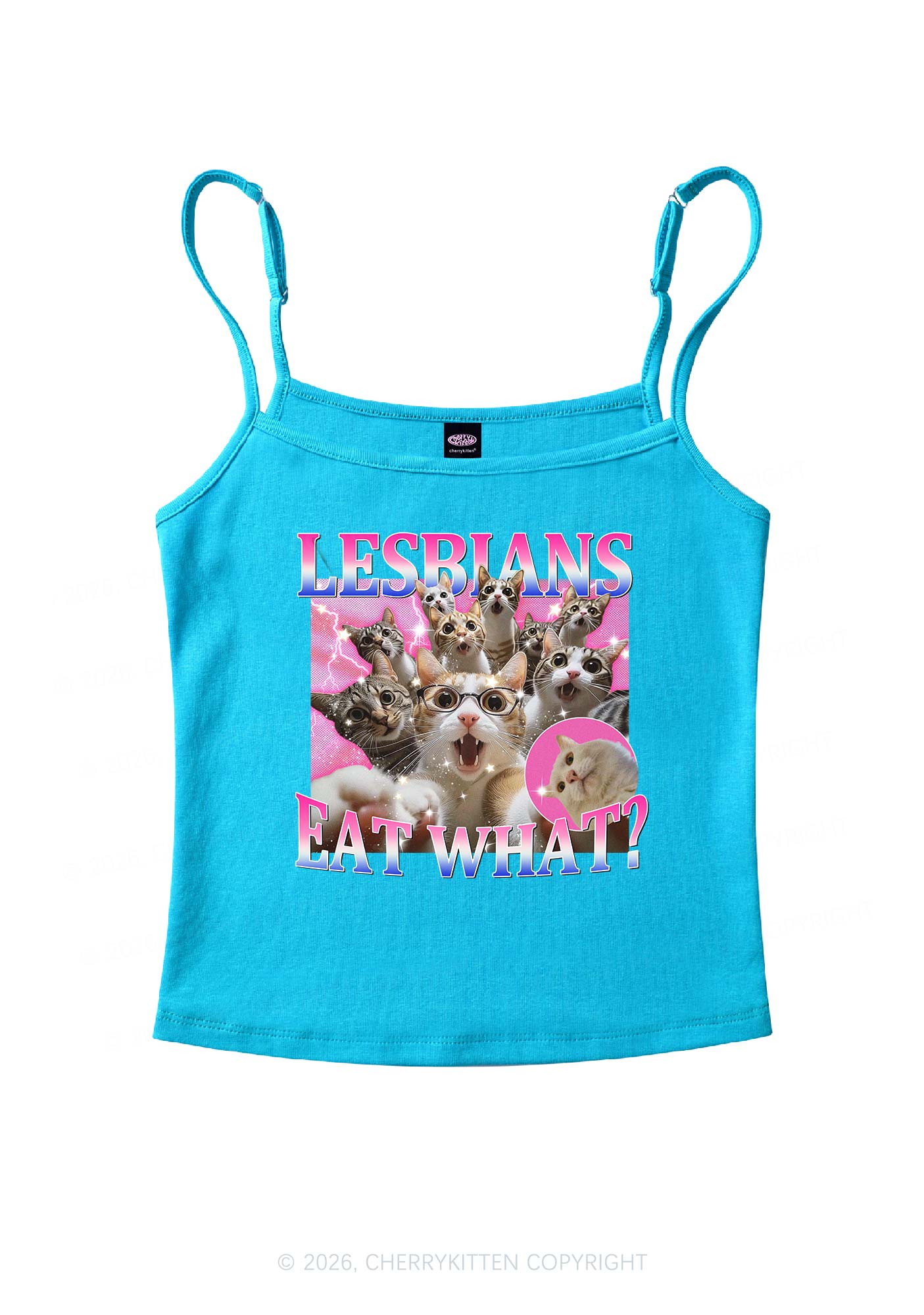 Lesbians Eat What Cat Pride Y2K Spaghetti Strap Cami Cherrykitten