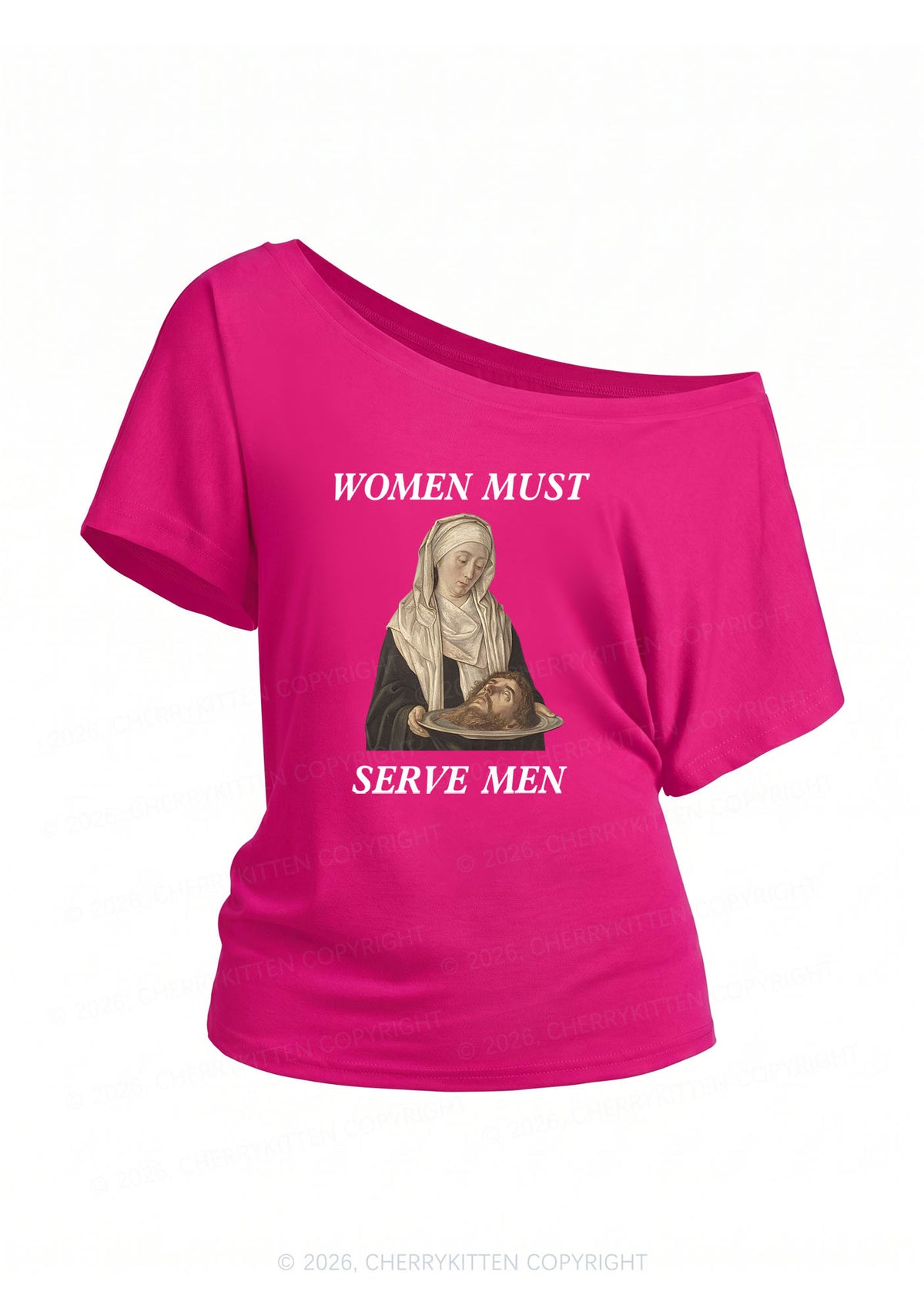 Women Must Serve Men Y2K Off Shoulder Tee Cherrykitten