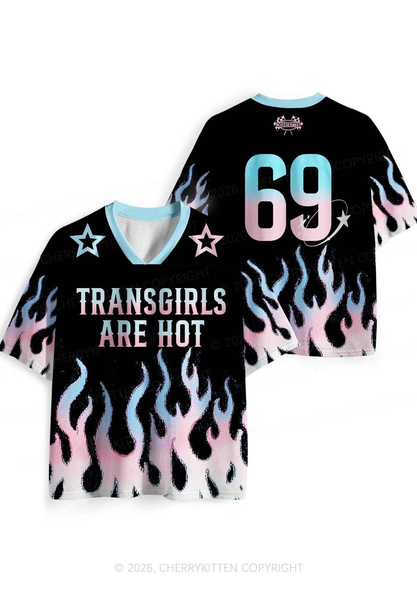 Transgirls Are Hot Flame Pride Y2K Sport Jersey Shirts Cherrykitten