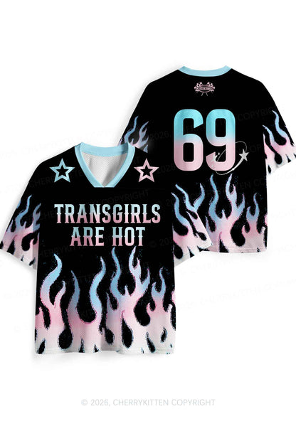 Transgirls Are Hot Flame Pride Y2K Sport Jersey Shirts Cherrykitten