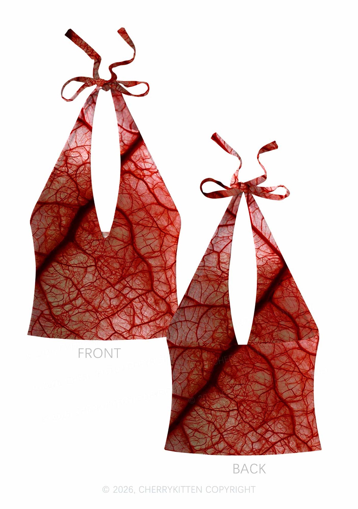 Halloween Red Blood Vessel Y2K Print Halter Deep V Neck Cami Cherrykitten