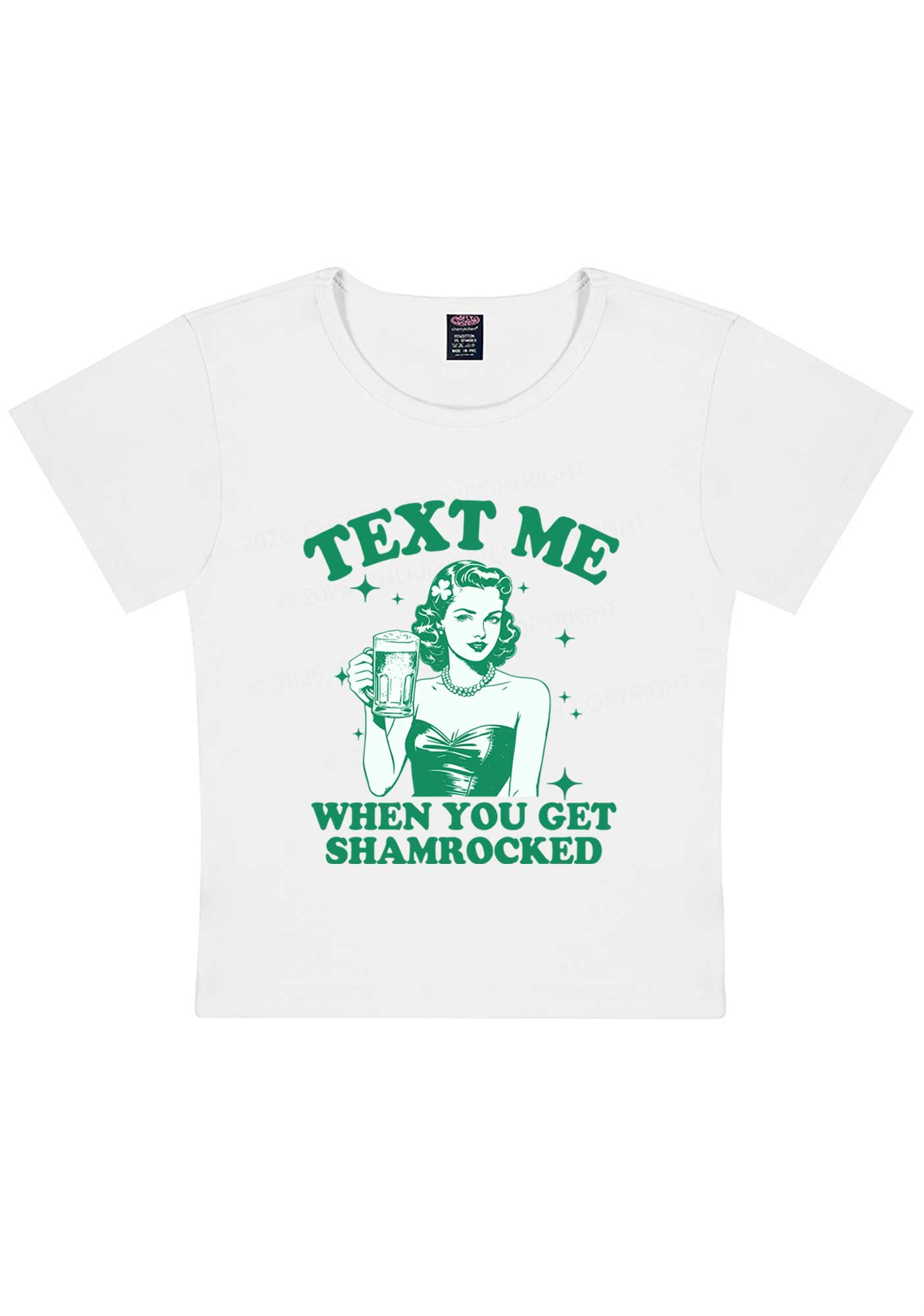 Text Me When You Get Shamrocked St Patricks Y2K Baby Tee Cherrykitten