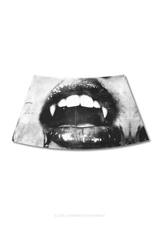 Halloween Vampire Lips Y2K Print Mini Skirt Cherrykitten