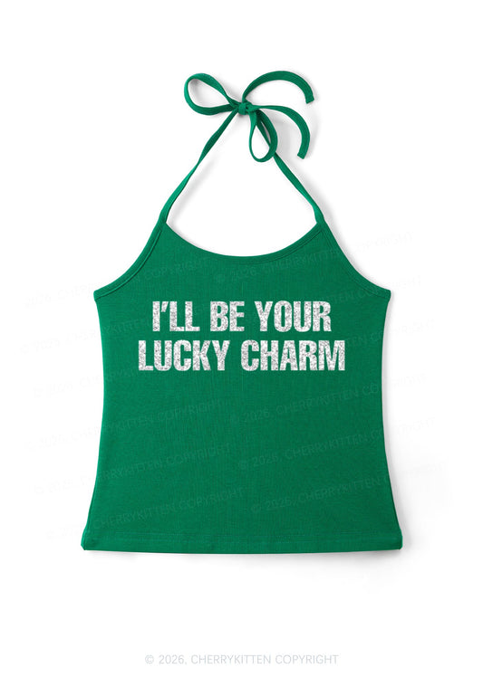 Glitter Be Your Lucky Charm St Patricks Y2K Halter Neck Cami Cherrykitten