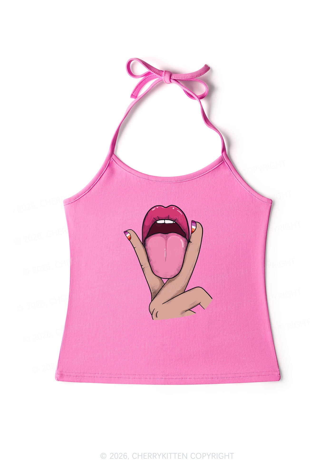 Lesbian Kissing Pride Y2K Halter Neck Cami Cherrykitten