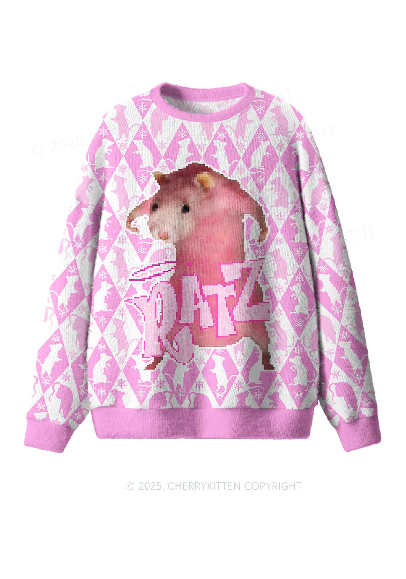 Sweet Pink Ratz Y2K Christmas Knit Sweatshirt Cherrykitten