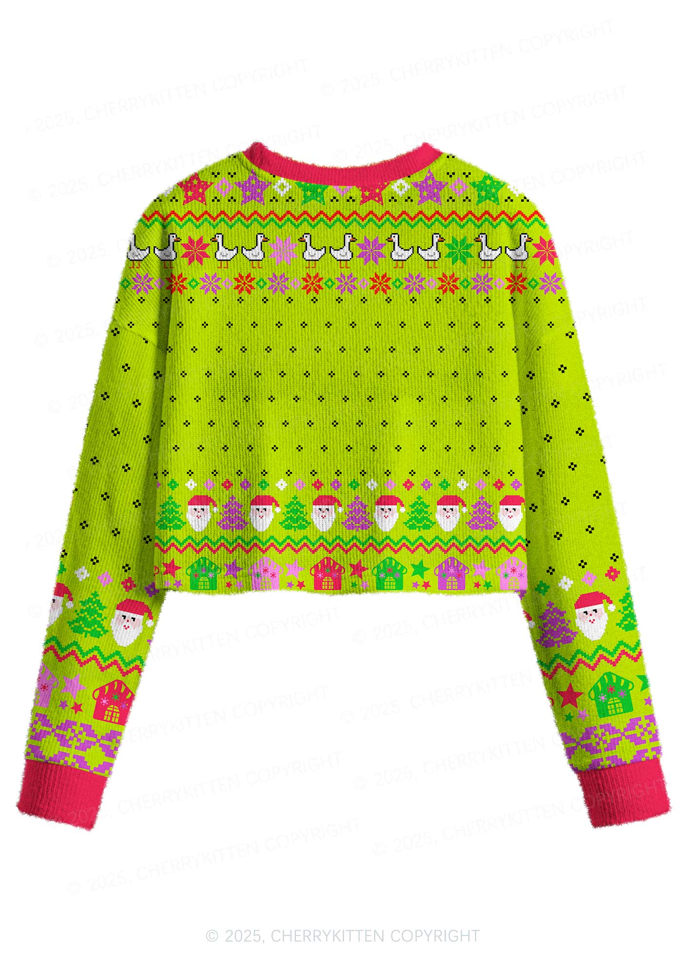 Santa Duck Y2K Christmas Crop Knit Sweatshirt Cherrykitten